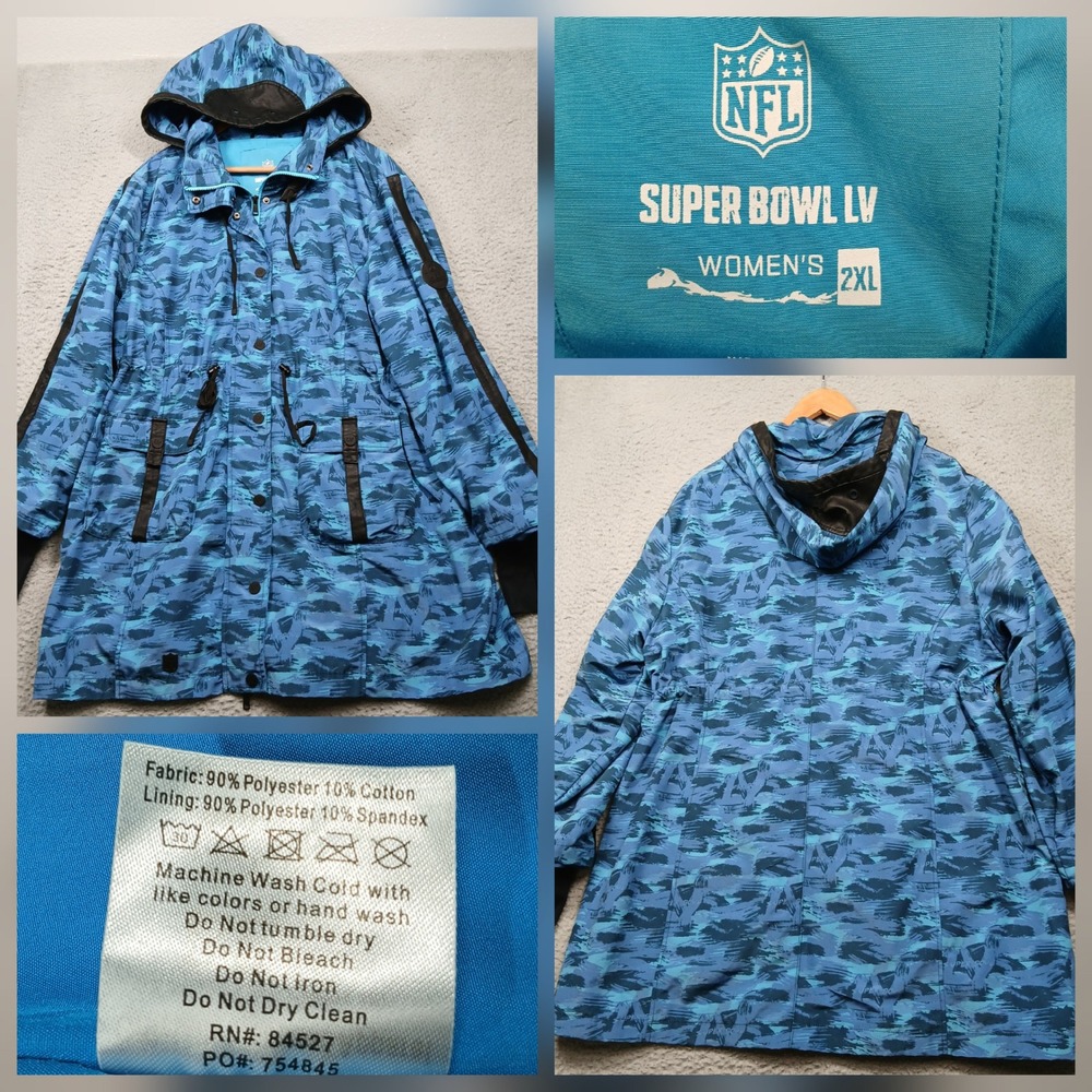 NFL Super Bowl LV Women's 2XL Blue Camo Hooded Jacket Windbreaker